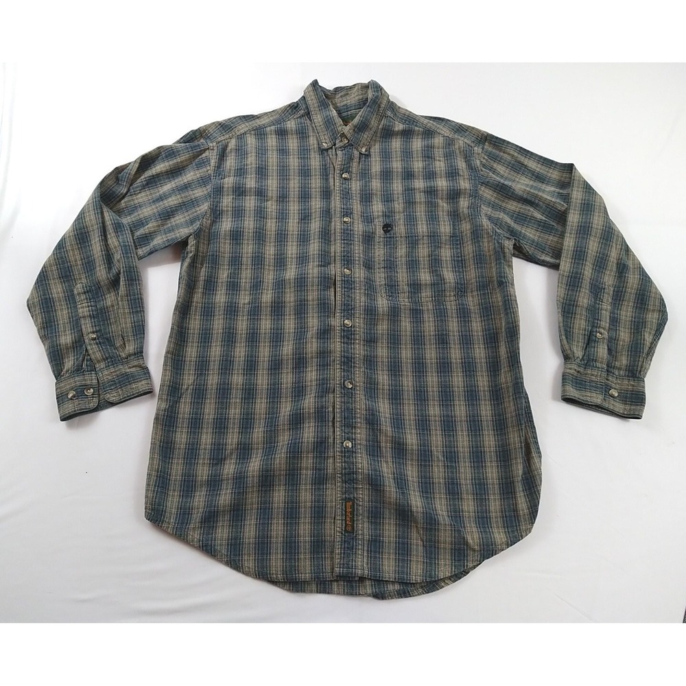 Timberland Men's Button Down Blue/Beige Flannel Shirt M Plaid (608)‎